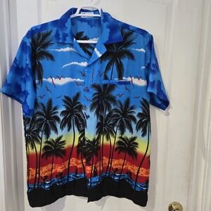 vho hawaiian‎ shirt XL Palm Trees Birds Tropical Beach